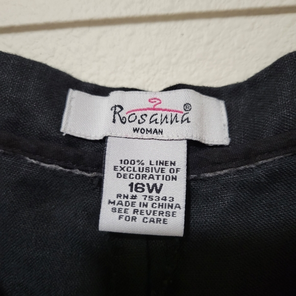Rosanna 100% Linen Black Pants with Colurful Floral Embroidery | Size 16W - Picture 5 of 5